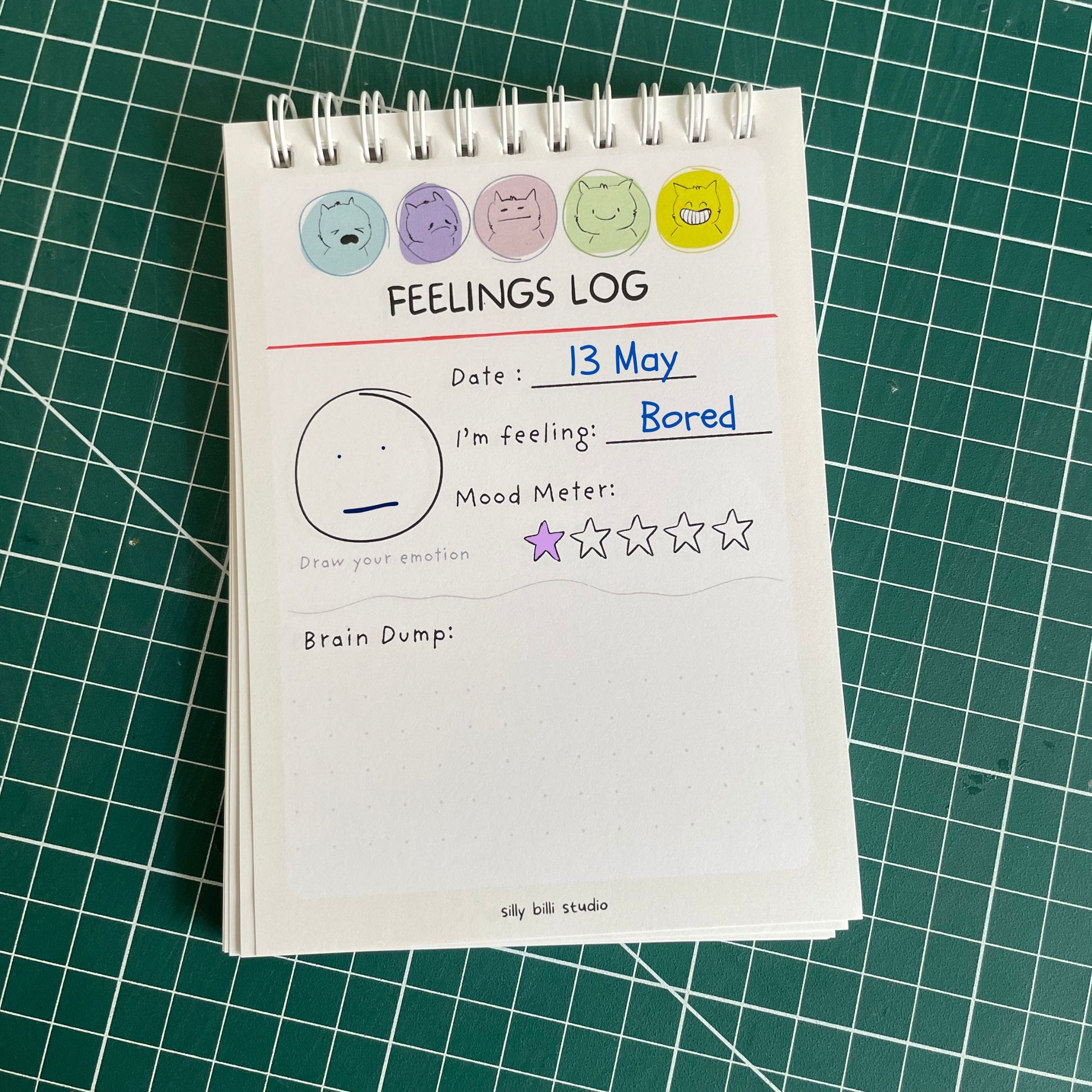 Feelings log notepad for emotional release
